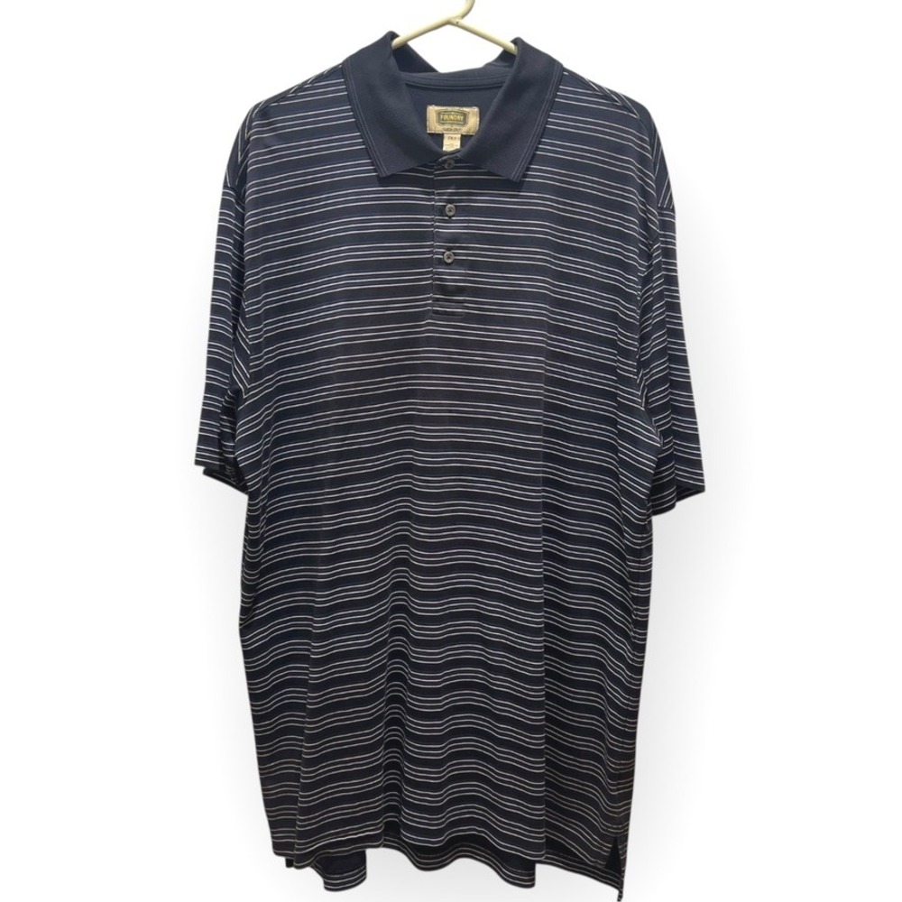 The Foundry Supply‎ Co Quick-Dri Polo Shirt 2XLT Navy Blue Stripe Pima